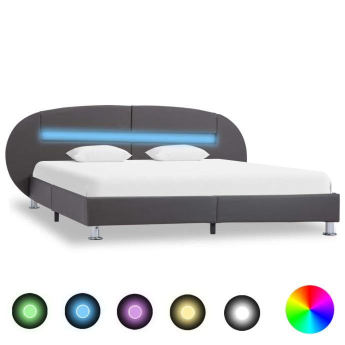 Okvir za krevet od umjetne kože s LED svjetlom sivi 120x200 cm - NOVO