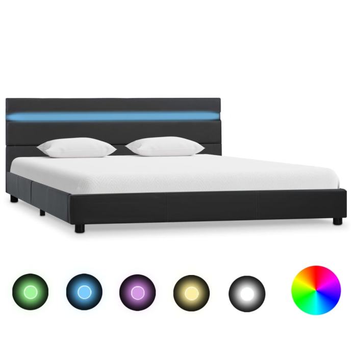 Okvir za krevet od umjetne kože s LED svjetlom sivi 140x200 cm - NOVO