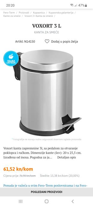 Voxort kanta inox 3L za kupaonski otpad, 3 kom