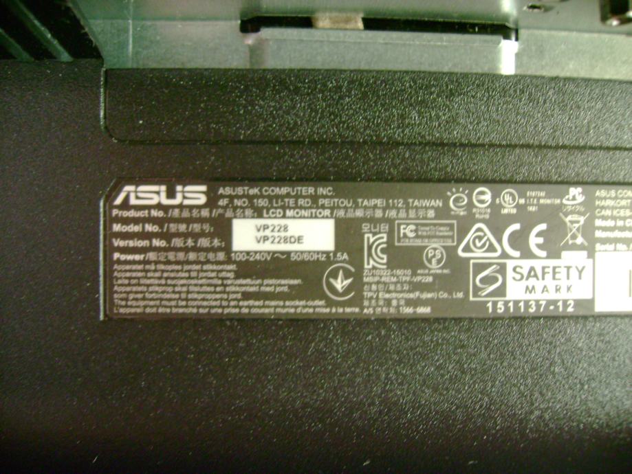 LCD monitor ASUS VP228, verzija VP228DE