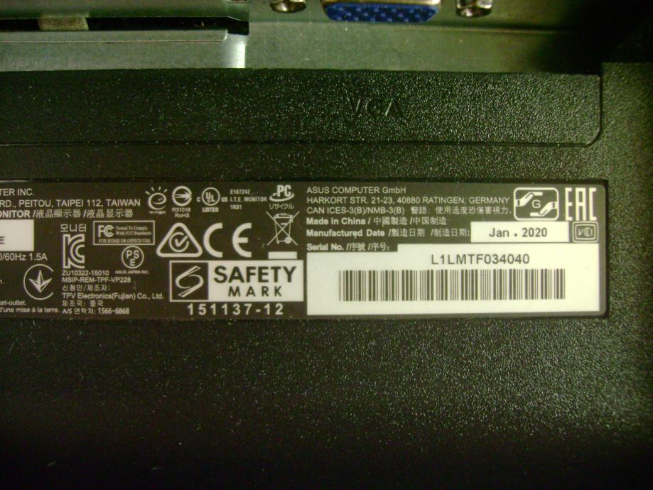 LCD monitor ASUS VP228, verzija VP228DE