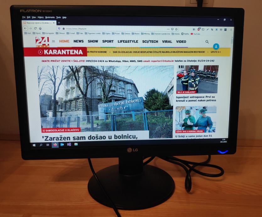 LG Flatron W1934S, 19 (inca), VGA, wide, kablovi, ispravan