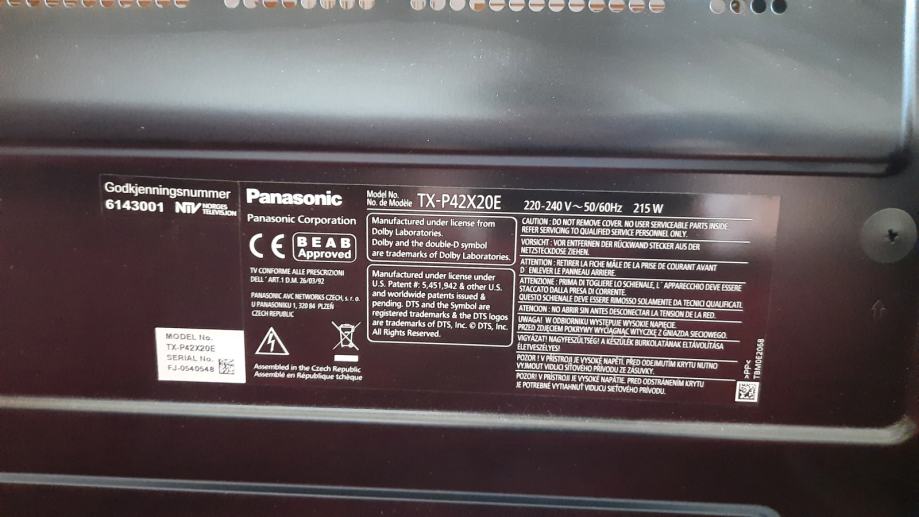 Panasonic Viera plazma TV 42 (TXP42X20E)
