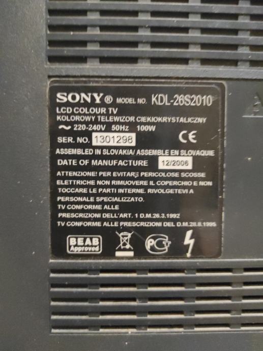 Telecomando Di Ricambio Per TV Sony KDL-26S2010 - Programmato, Senza Codici