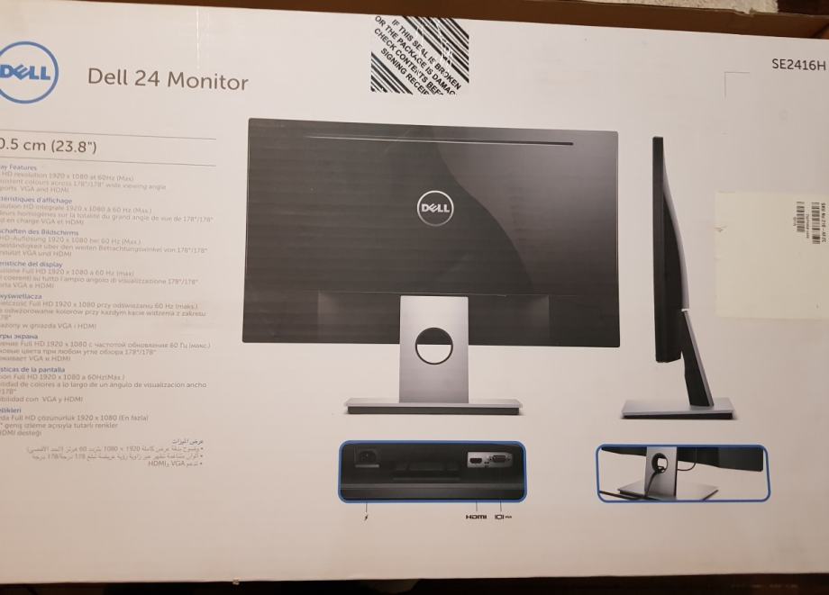 Monitor 24" LED DELL SE2416H, FHD, IPS, 6ms, 250cd/m2, 8000000:1, IPS