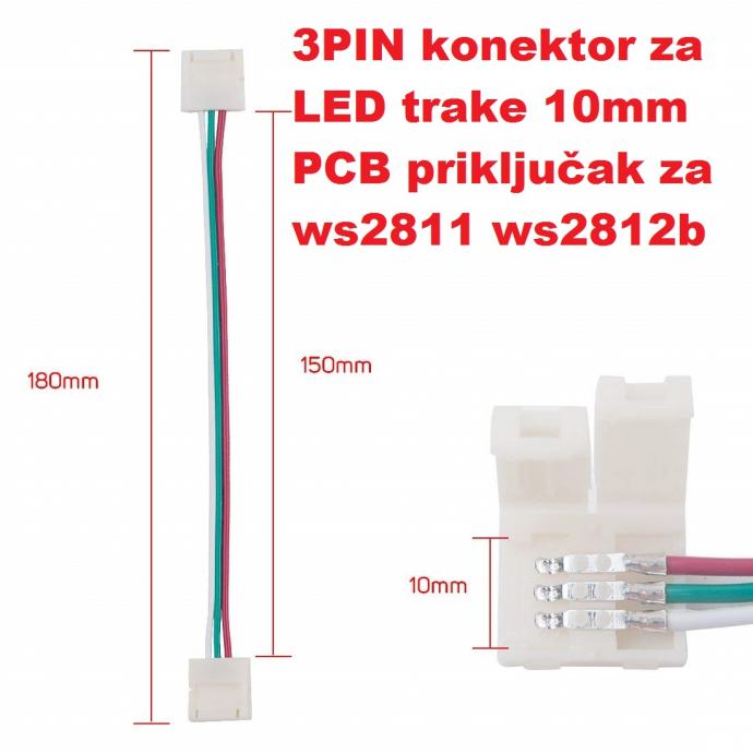 3PIN konektor za LED trake 10mm PCB priključak za ws2811 ws2812b...