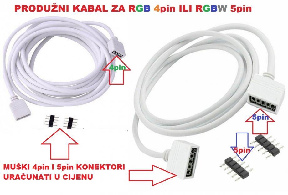 Produžni kabal za RGB 4pin ILI RGBW 5pin LED traku 5050smd 1-5metara