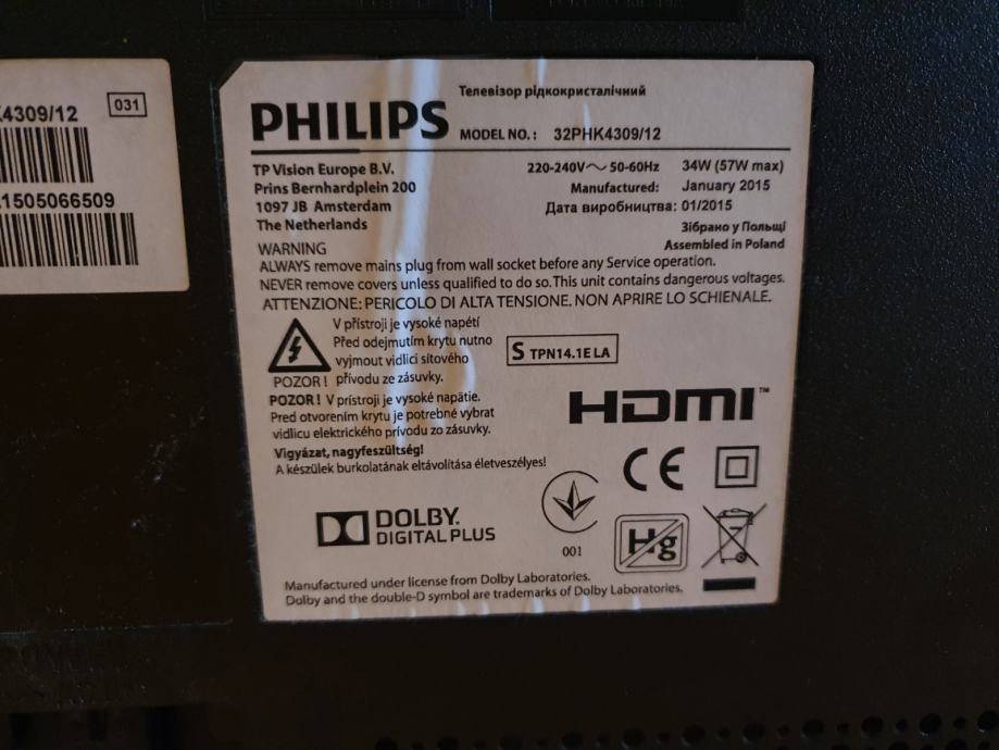 Pieds De Support TV Pour Philips 32PHK4309/12 Avec Vis - Réf. X15T9067-101BL - Occasion