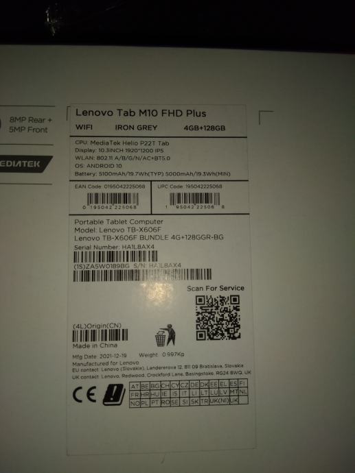 Lenovo Tab M10 FHD PLus 4/128 GB + Smart Charging Station / NOVO