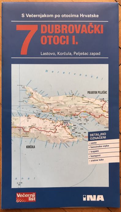 Karta sjevernih dubrovačkih otoka: Lastovo, Korčula, Pelješac zapad,09