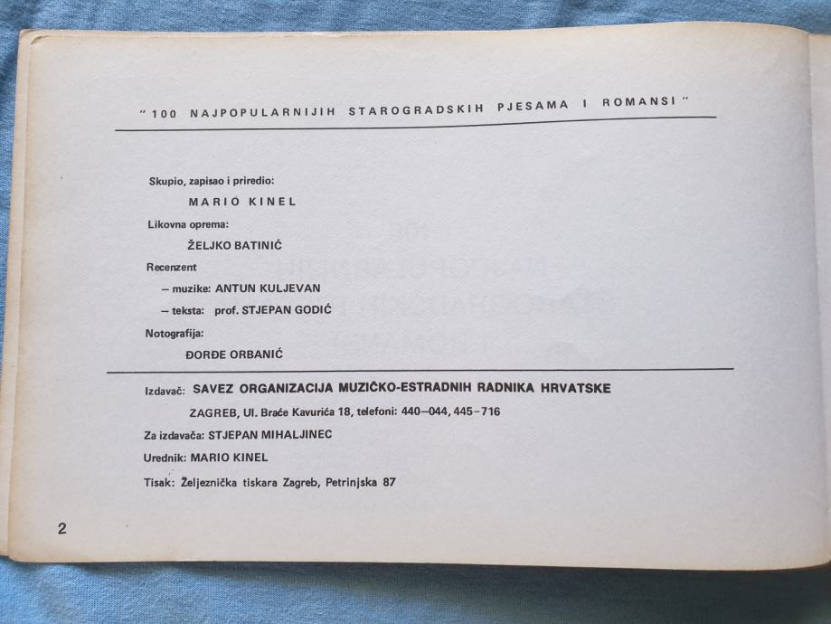 Note i riječi Naj popularnije starogradske pjesme romanse