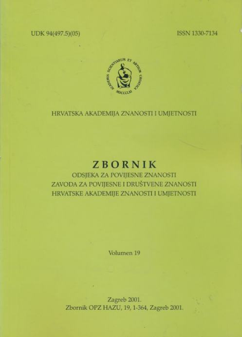 Zbornik Odsjeka za povijesne znanosti HAZU vol. 19 Zadar Zagora Vinodo