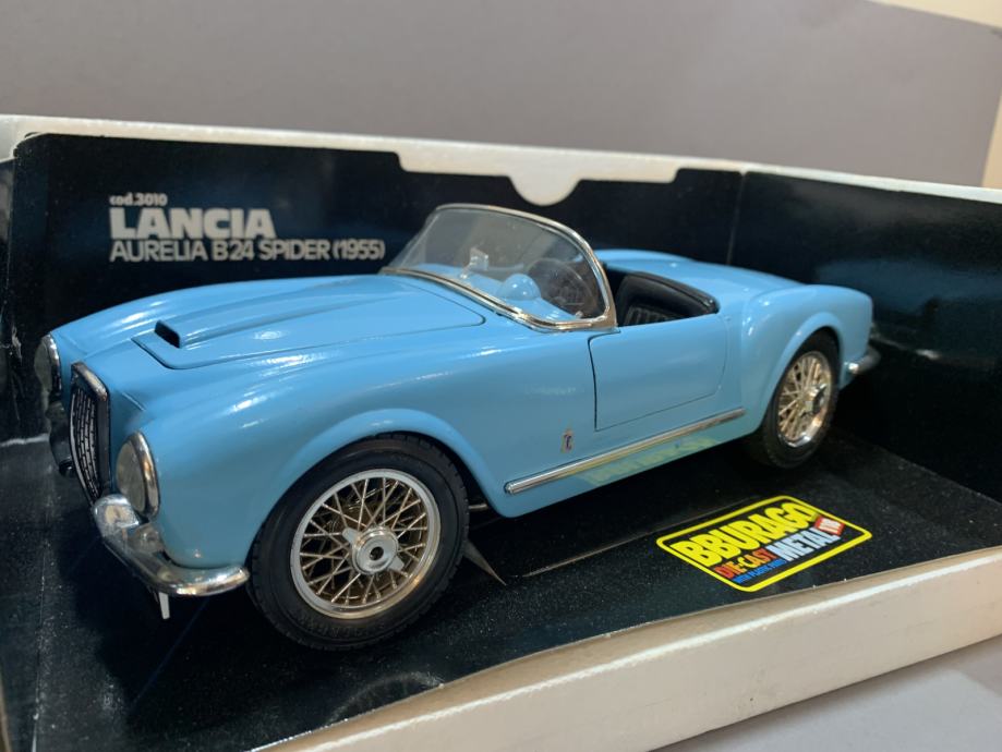 Miniature Lancia Aurelia B24 Spider 1955 Burago 1/18 Bleue - Occasion En Très Bon état (TBE)