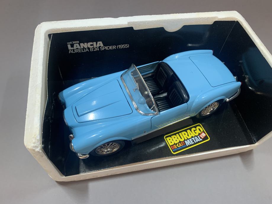Modèle Réduit Burago LANCIA Aurelia B24 Spider 1955 - Échelle 1:18 - Bleu Ciel - Occasion