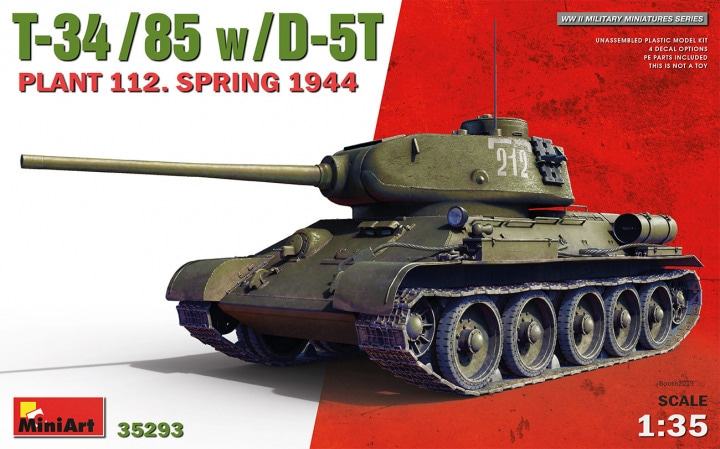 Maketa MINIART 1/35 T-34/85 w/D-5T Rusian WW2 tank T-34 T34