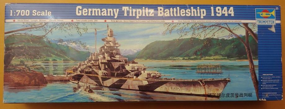 Trumpeter 1/700 German Battleship Tirpitz 1944 + metal main gun barrel