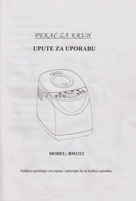 Pekač za kruh BM1312 - upute za upotrebu - PDF