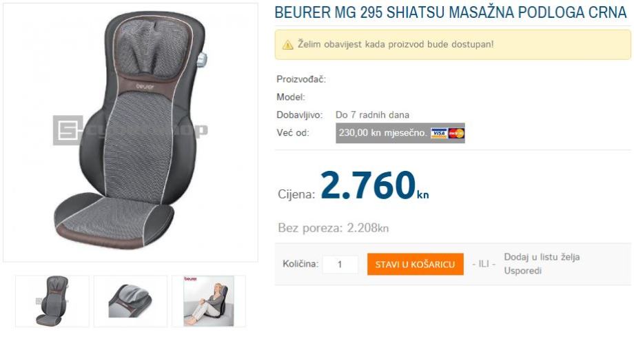 Beurer MG 295 Shiatsu masažna podloga crna NOVA