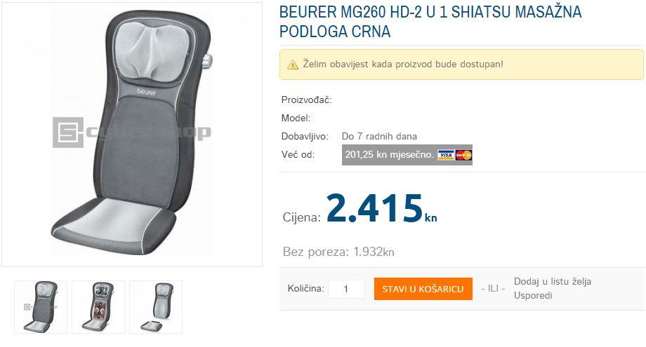 Beurer MG260 HD-2 u 1 Shiatsu masažna podloga crna NOVA