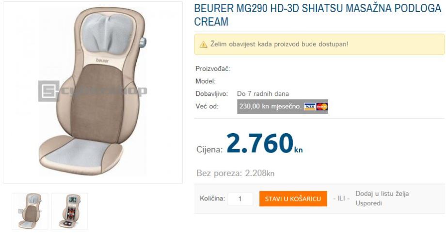Beurer MG290 HD-3D Shiatsu masažna podloga cream NOVA