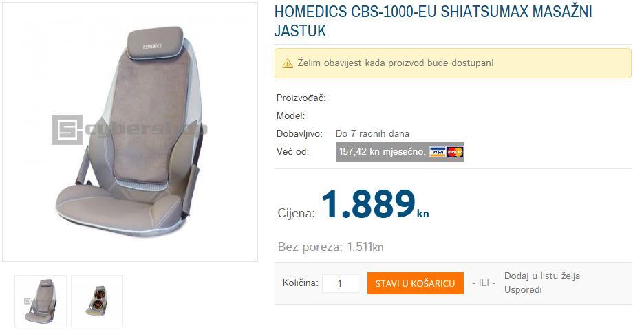 HoMedics CBS-1000-EU ShiatsuMax masažni jastuk NOVI, GARANCIJA