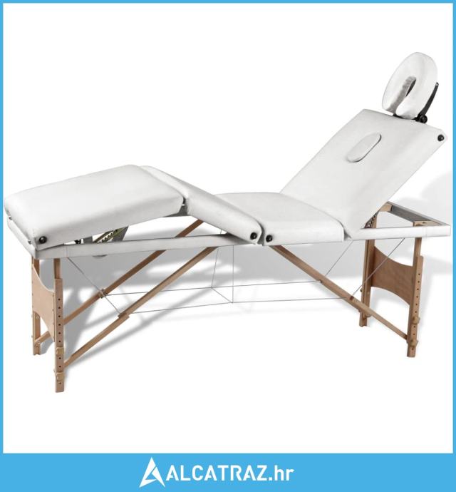 Krem bijeli sklopivi stol za masažu s 4 zone i drvenim okvirom - NOVO