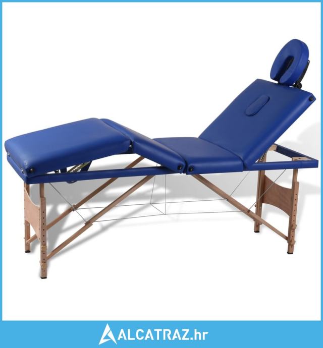Plavi sklopivi stol za masažu s 4 zone i drvenim okvirom - NOVO