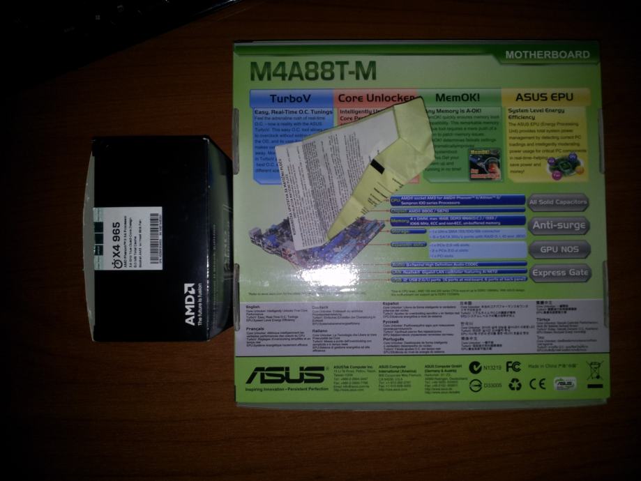 Amd Phenom II x4 965 Black edition 3.4 GHz i Asus m4a88t-m FULL BUNDLE