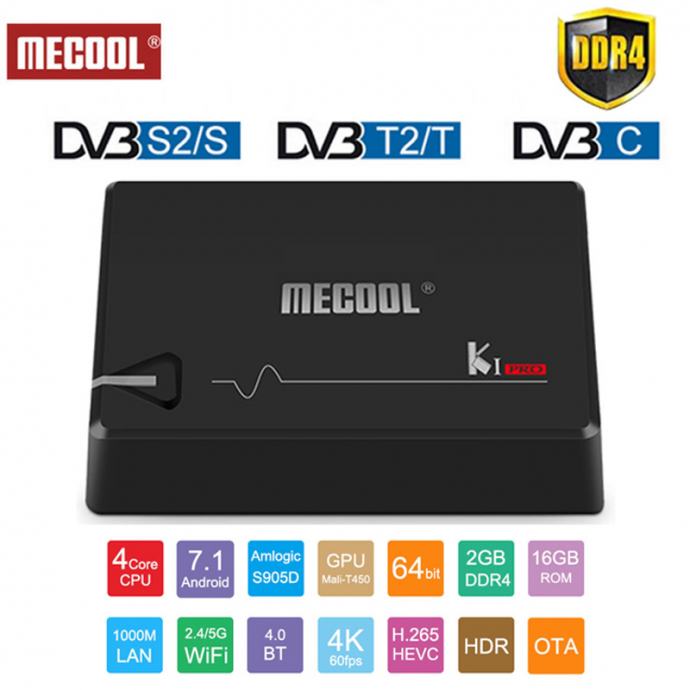 MECOOL K1 PRO#DVB-T2#HEVC 265#DVB-S2#ANDROID 7.1.2#4K#2GB/16GB 349kn