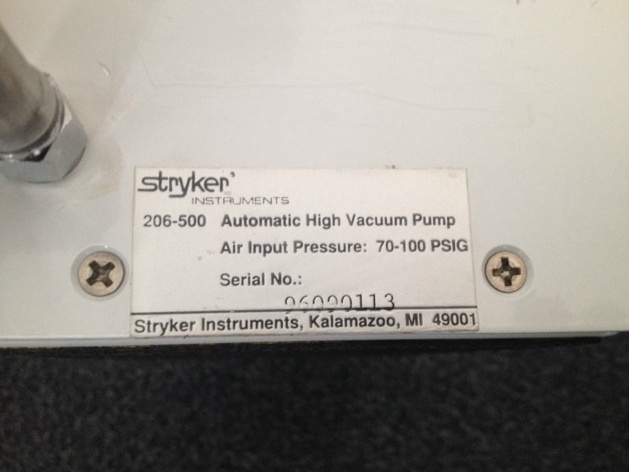 Stryker Automatic High Vacuum Pump 206500