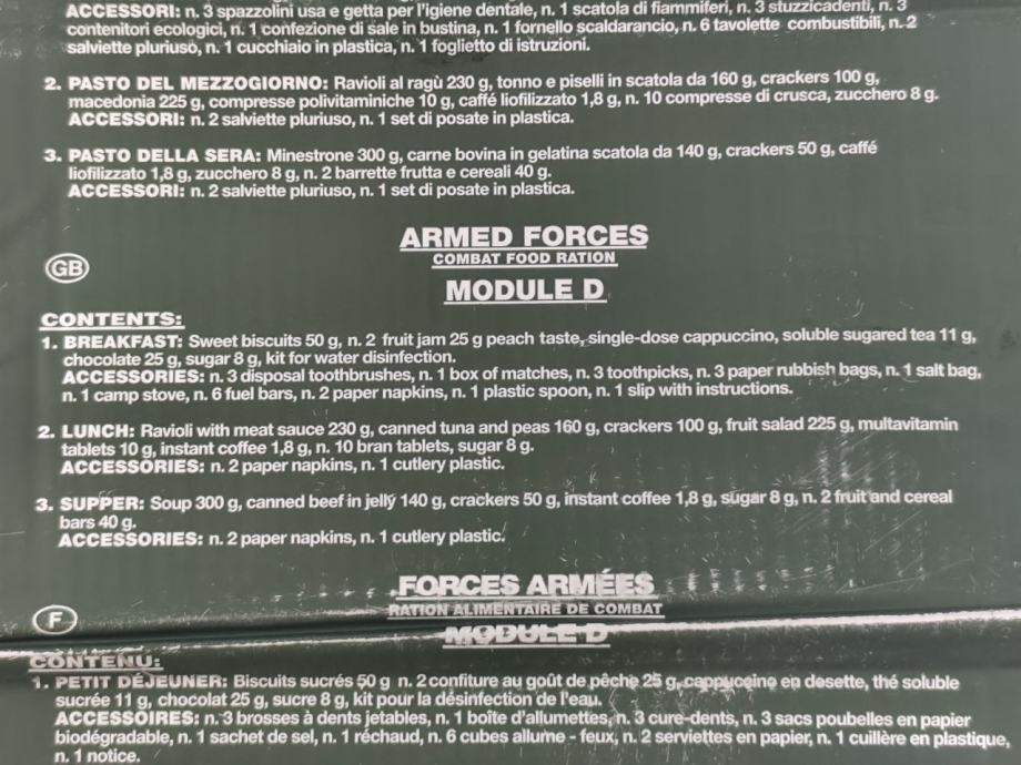 Italian Army 24hr Ration, MRE, Combat Ration, vojni obrok