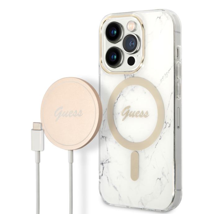 Guess bundle MagSafe punjač + maska za iPhone 14 Pro (6.1″) Marble