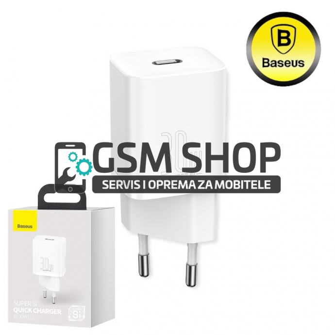 BASEUS Super Si brzi punjač 30W Type-C izlaz 3A bijeli iPhone Samsung