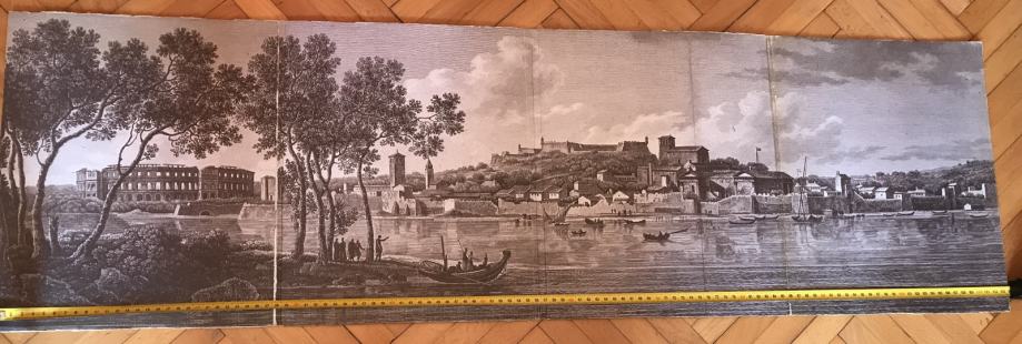 Spomenici Istre: veduta Pule iz 1842. godine otisnuta na karton 114 cm