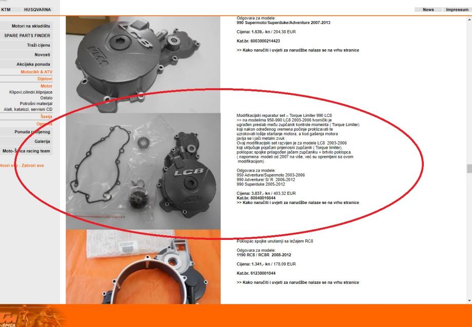 Modifikacijski reparatur set Torque Limiter KTM 950990 LC8