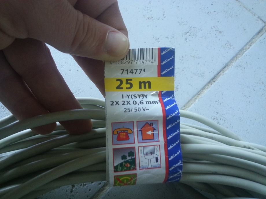 Telefonski kabel sa 4 žice, 4 pin,  2 x 2 x 0,6mm2,   25m