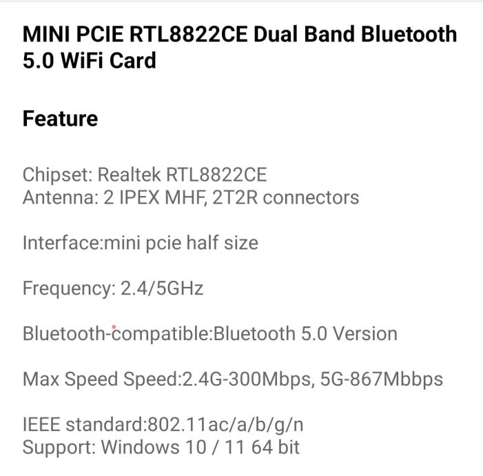Mini PCI-e WIFI/Bluetooth 5.0 kartca - Zamjena