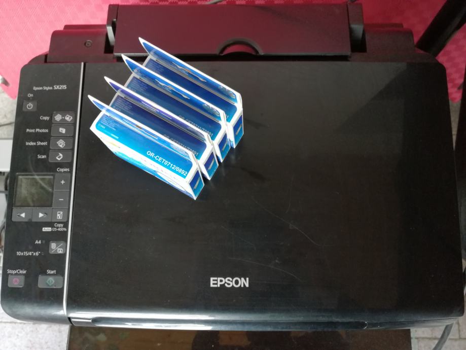 Epson stylus sx215 printer, skener, kopirka + boje za printer