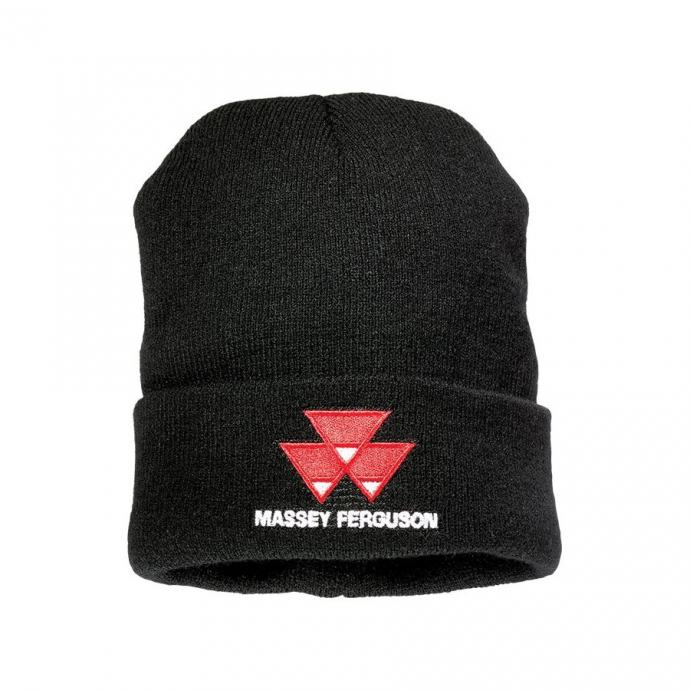 Zimska pletena kapa Massey Ferguson, crna