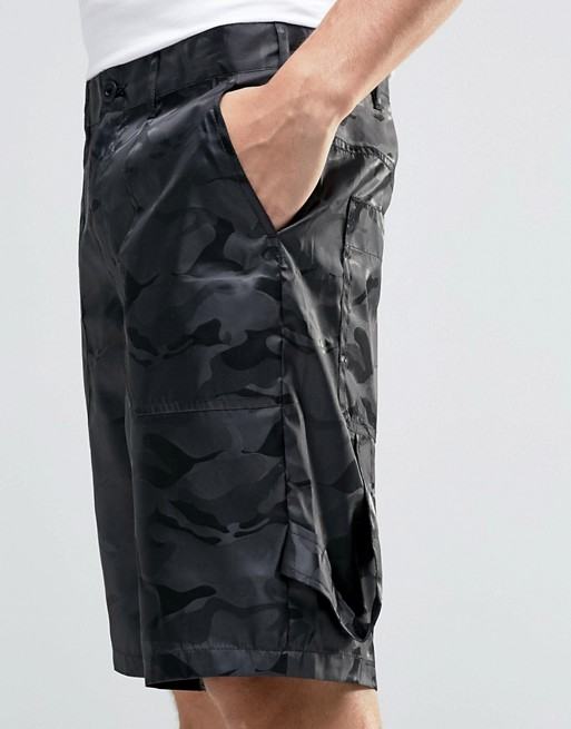 ASOS Slim Long Length Nylon Shorts In Camo