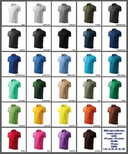 Muške POLO majice s kragnom, 31 različita boja, 8 veličina