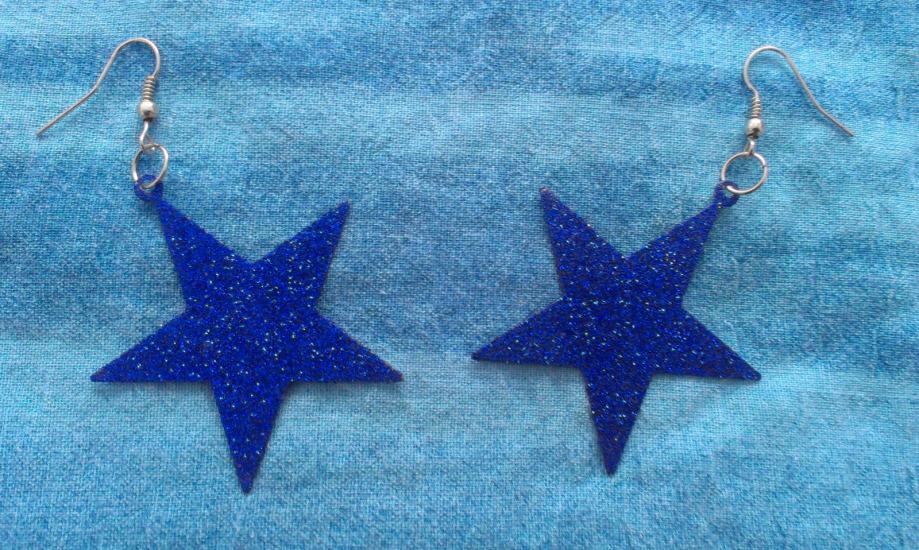 Naušnice zvijezde, plave sa šljokicama