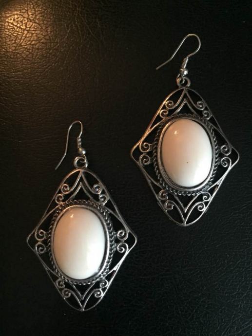 Oversize srebrene naušnice  bijela perla biser novo!