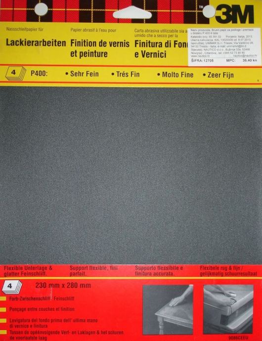 3M Brusni papir za podloge i premaze-blister P 400, 4 lista 230x280 mm