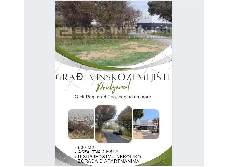 Građevinsko zemljište, Pag, 877 m² s pogledom na more