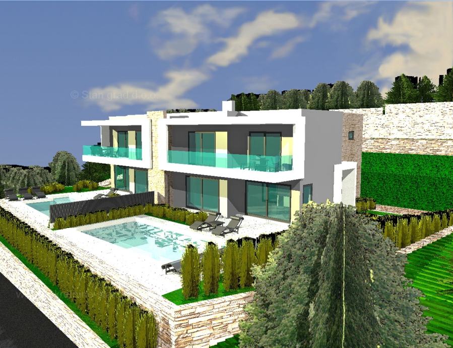 Kostrena, dvojna kuća s bazenom i panoramskim pogledom na more, PRODAJ (prodaja)