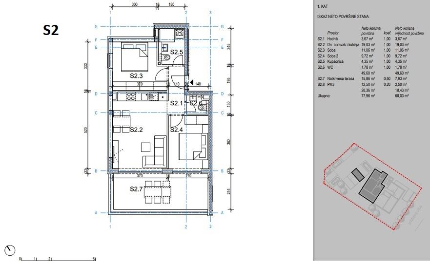 Novalja, 3sob apartman 60 m2, velika terasa s pogledom na more, novo