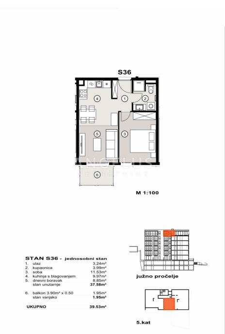 Split, Žnjan  -  jednosoban stan u NOVOGRADNJI, 39.53 m2 (prodaja)