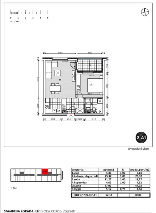 Stan: Zaprešić, 50.00 m2, novogradnja (2-A1) (prodaja)