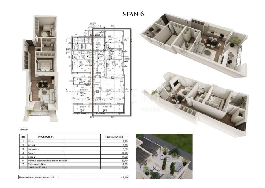 ZADAR - STANOVI, dvosobni stan S6 od 105 m2 s pogledom na more, NOVOGR — slika 1